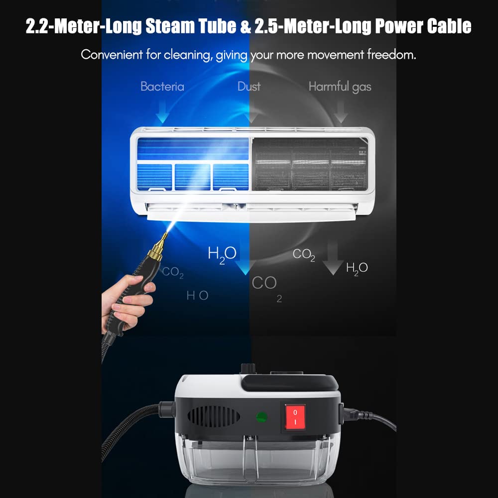 2500W Handheld Steam Cleaner High Temperature Pressurized Steam Cleaning Machine Portable Car Steamer With Brush Heads (Orange)